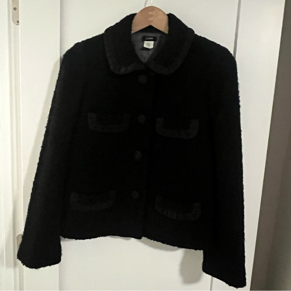 J. CREW BOUCLÈ TWEED PENNY JACKET BLACK ROUND COLLAR SILK TRIM OLD MONEY SIZE 6 - Picture 10 of 14